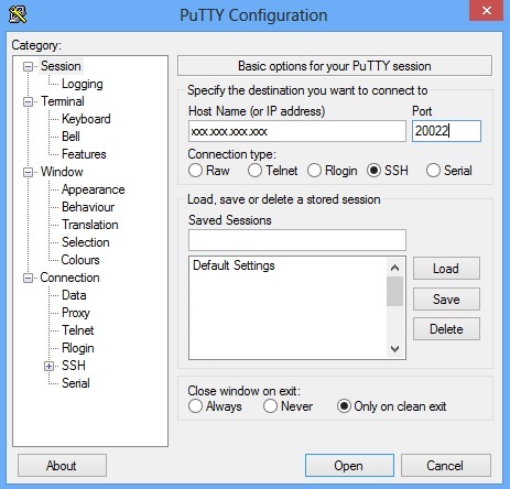 How enter IP on putty